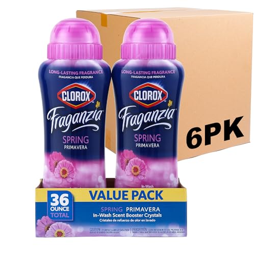 Image of Clorox Fraganzia Laundry Scent Booster Crystals, In-Wash Fragrance Beads for Fresh-Smelling Clothes & Linens, Safe for All Fabrics & Colors, Easy-Pour Bottle, Spring Scent, 36 Oz, 6 Pack