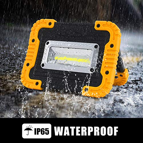 2 COB 1500LM Rechargeable LED Work Light, Waterproof Job Light with Power Bank, Portable Floodlight for Job site Lighting, Car Repairing, Outdoor with Warning Mode (Yellow/2 Pack) - Thumbnail 3