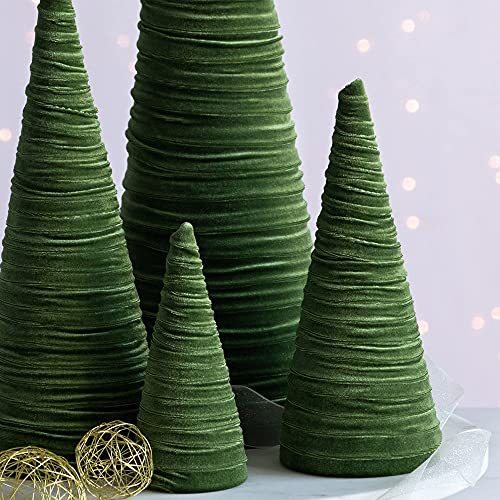 Image of Your Heart's Content Velvet Trees Set of 4 Olive, Modern Mantle, Elegant Entryway, Green Valentine Tree Tabletop, Holiday Table Centerpiece, Cozy Gift for (Olive)