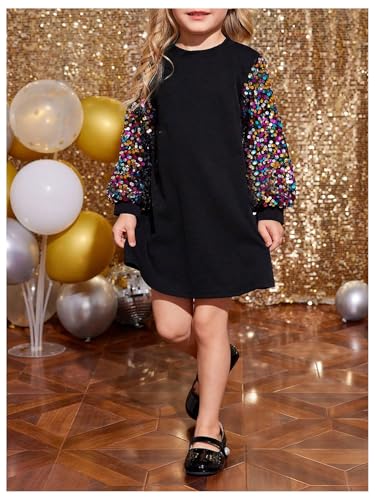 SOLY HUX Toddler Girl's Sparkly Sequin Dress Crew Neck Long Sleeve T Shirt Party Short Dresses3