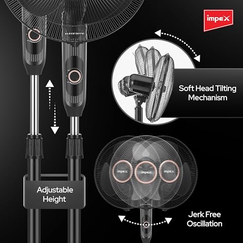 Image of Impex 400 mm BLDC Pedestal Fan 60 Watts | 2100 RPM BLDC Motor | Customisable Tilt And Oscillation Control | Height Adjustable | 3 Year Warranty