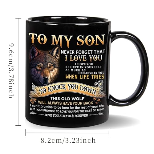Gifts for Son Coffee Mug 11 Oz, to My Son Wolf Mug from Mom & Dad, Perfect for Birthday, Valentine's Day, Father's Day, Graduation, and Christmas (Black) - Image 2