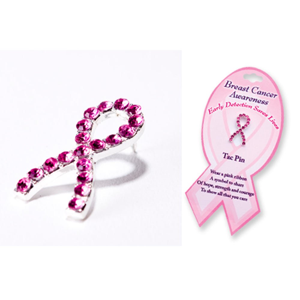 Pink Ribbon Crystal Breast Cancer Awareness Tac Pin