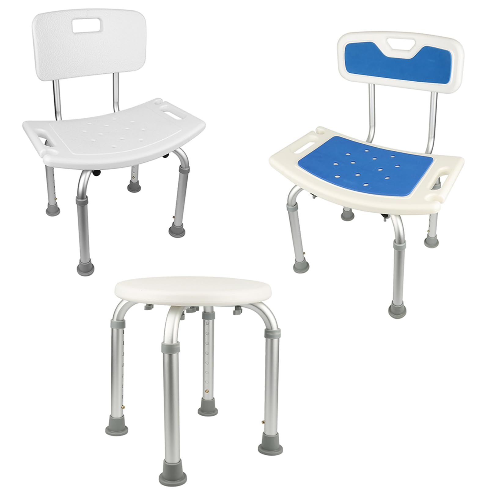 Homewell - Silla de ducha, asiento de ducha con respaldo, asiento de baño curvado con orificio de fuga, altura ajustable, apta para todas las personas, facilitando el baño