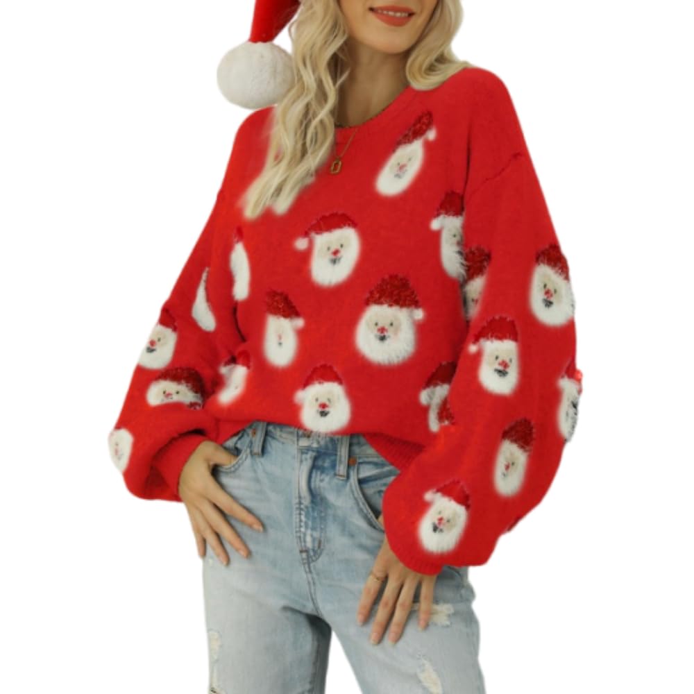 Women Sweaters Ugly Sweater Christmas Women Fall Outfit V Neck Sweaters for Women Women's Sweaters Fall Outfit Halloween Shirt Sequin Sweaters for Women Christmas Ugly Sweater(red,S)