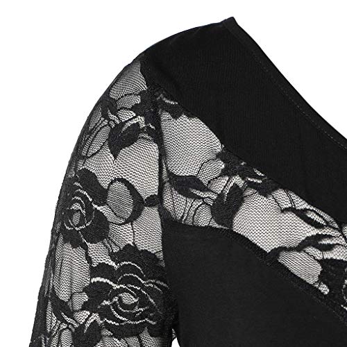 Franterd Hollow Out Lace Decor Plus Size Blouse for Womens, Off Shoulder Oversize T-Shirt Tops (Black, S)