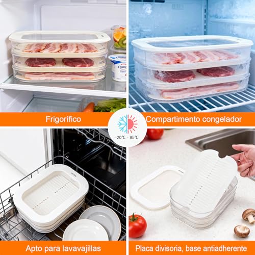 Miniatura 8 de Grifema Tupper Embutido Nevera, Organizador Nevera Transparente 3 Pisos Con Tapas, Sin Bpa, Tupper Fiambre Y Embutidos Para Preporcionar Y Almacenar Cárnicos, 550 Ml X3, Hasta -20 C