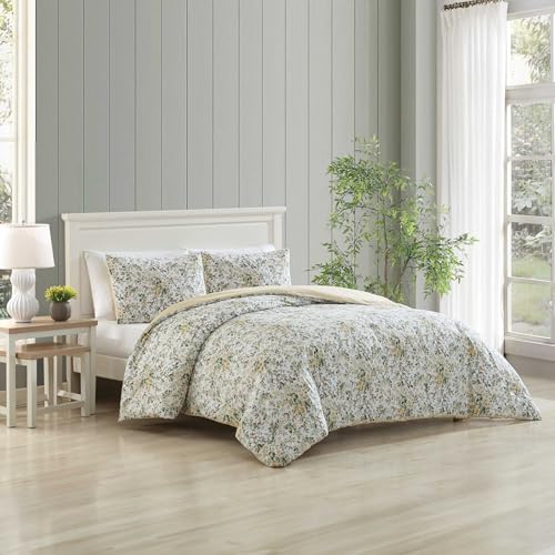 Image of Laura Ashley - Full /Queen Comforter Set, Soft Cotton Bedding with Matching Shams, Floral Home Decor, Oeko-Tex Certified (Country Meadow Gold, Full /Queen)
