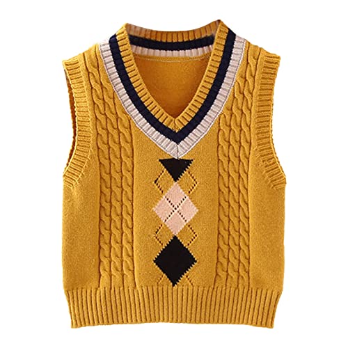 JanJean Kids Girls Sleeveless Sweater Jumpers Loose Fit V-Neck Knitted Tank Top Knitwear Pullover School Uniform Casual Wear