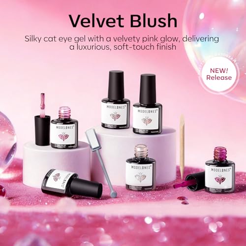 Image of modelones Cat Eye Gel Nail Polish, 6 Colors Nude Glitter Red Pink Purple Gel Polish Set with Magnet Sparkle Galaxy Series Nail Gel Polish Kit Soak Off Led Nail Art Manicure Salon DIY Gifts