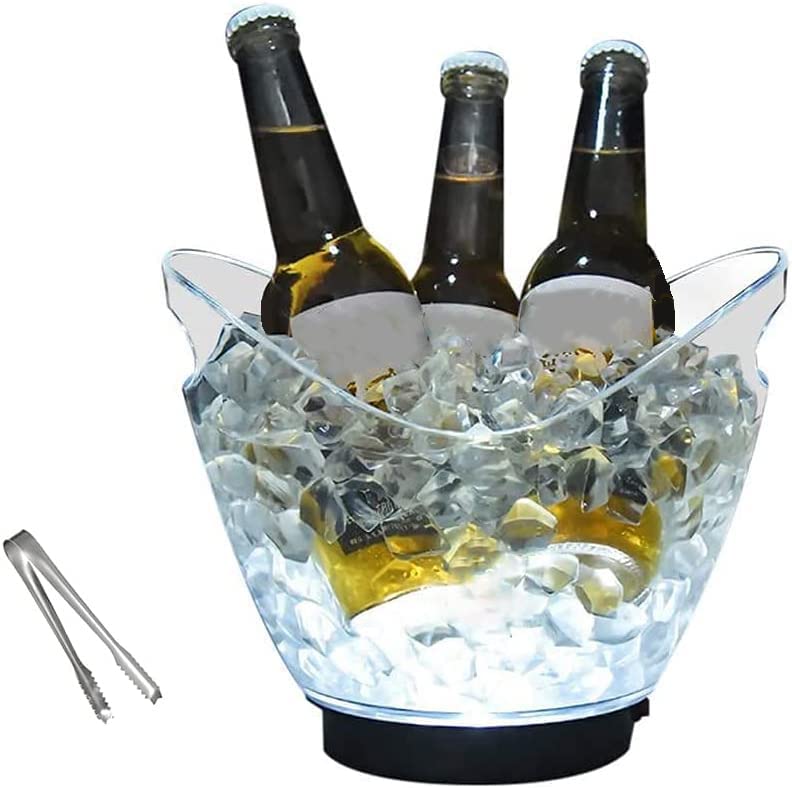 Jaffiust LED Ice Buckets Clear Plastic Ice Bucket Large Capacity Light Ice Bucket RGB Colorful LED Cooler Bucket Champagne Wine Ice Beer Buckets with Lights for Party Home Bar Club