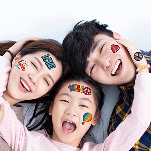 Hippie Temporary Tattoos Hippie Party Fake Tattoos Tattoo Supplies Guitar Rainbow Design Assorted Tattoo Stickers Decals Love And Peace Sign Waterproof Face Body Tattoo Decorations For Women Kids 10Pcs #TOP4