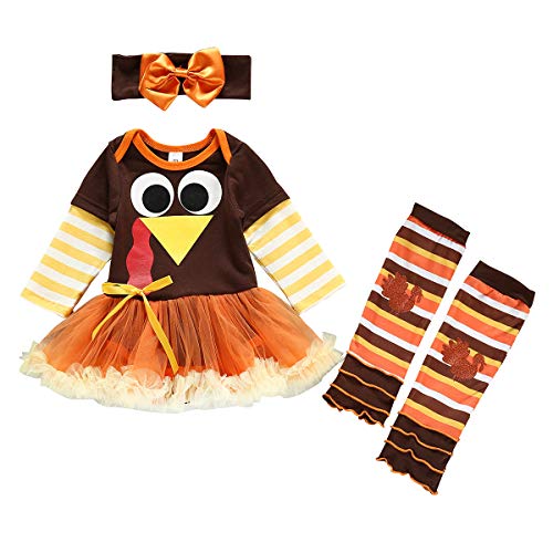 Image of Thanksgiving Outfit Baby Girl Tutu Romper Dress Bodysuit Leg Warmers Headband Set