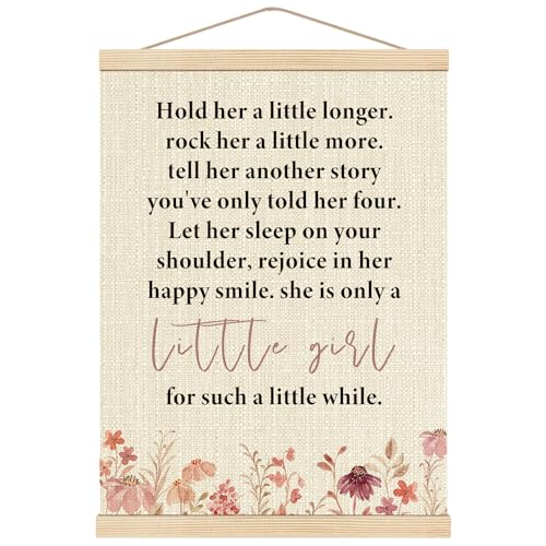 Image of Boat Wades Girls Room Decor, Boho Nursery Girl Poster Hanger Frame, Hold Her a Little Longer Nursery Wall Art Hanging Banner Decor for Baby Toddler Little Girls Room Playroom, 12x16
