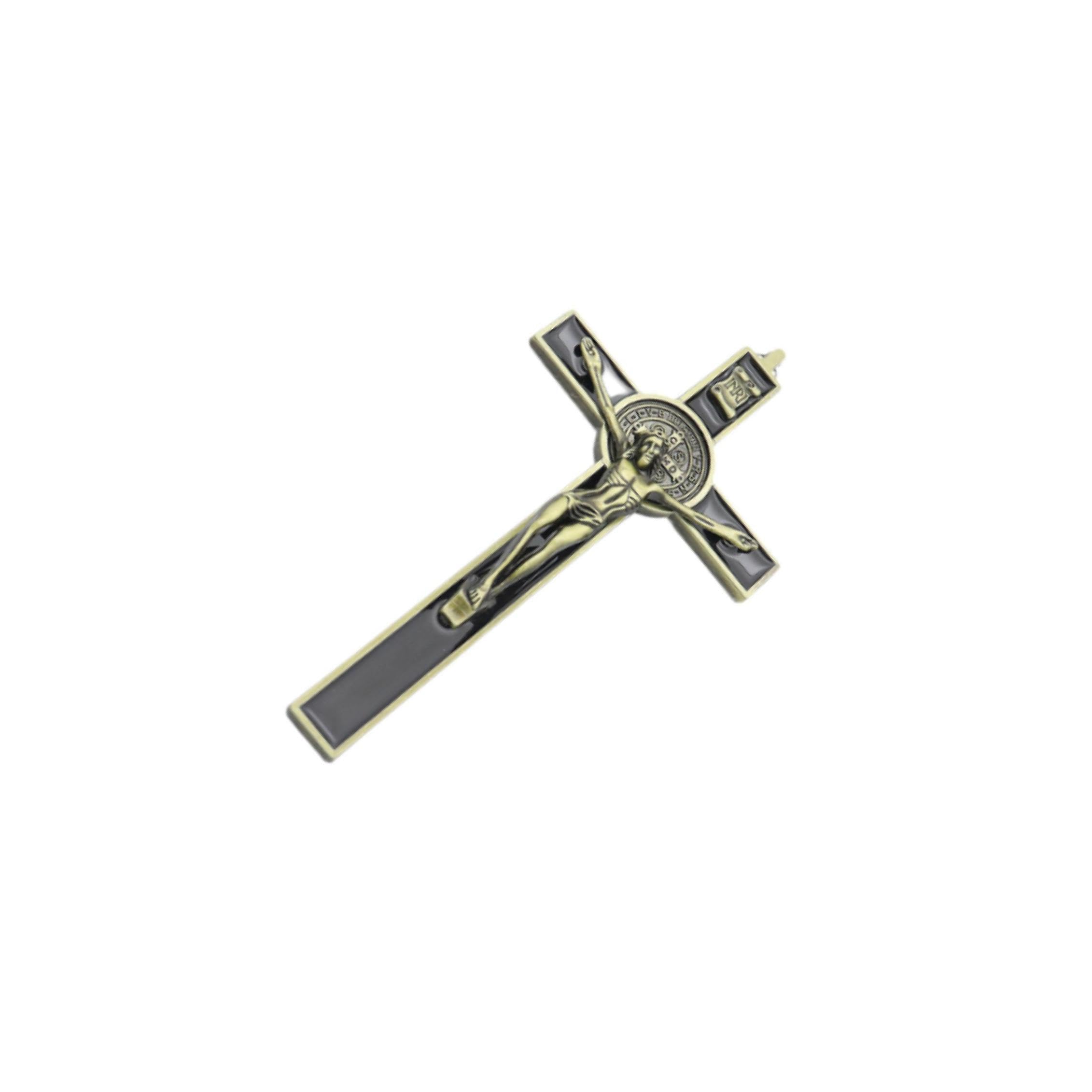 Pixzcsa Bronze Black Delicate Wall Cross Jesus Craftsmanship Metal Wall Art For Bedroom Window | Wear Resistant Jesus Crucifix Figurine, 19.5X9.7cm