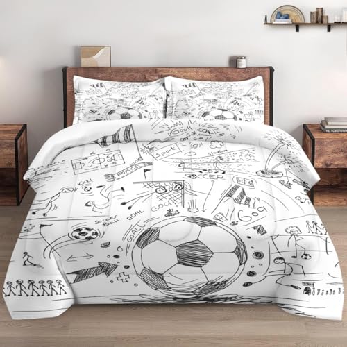 WeCozy Full Size Comforter Set with 2 Pillowcases, Game Painting Ball Cup Soccer Soft 3 Pcs Bedding for Kids and Adults Bedroom Bed Decor