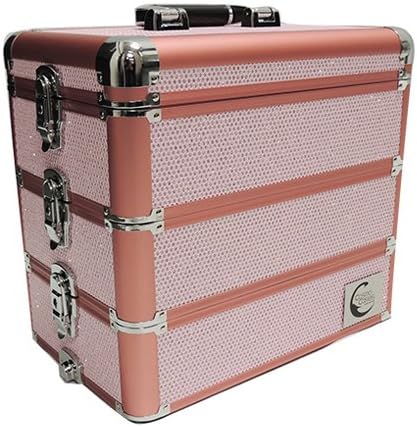 3 in 1 Makeup Artist Cosmetic Train Case w/Stackable Trays - Pink Bling