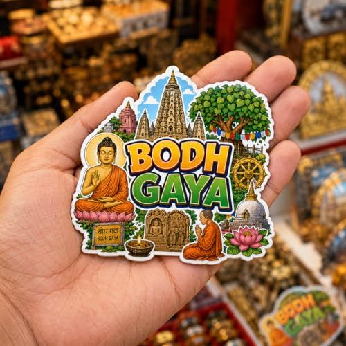Image of Zesta Wooden Fridge Magnets Set | Refrigerator Decor Magnets for Kitchen | India Souvenir Fridge Magnet Collection | Wooden Magnet for Fridge Door Decoration (Bodhgaya)