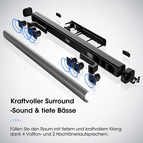 Soundbar für TV Geräte,100W TV Soundbar,3D Surround Sound Bar mit Integriertem Subwoofer für Heimkino/PC/Handy,94cm Langer TV Lautsprecher-Bluetooth,HDMI,AUX,Optischer Coax,USB Anschluss – Bild 3