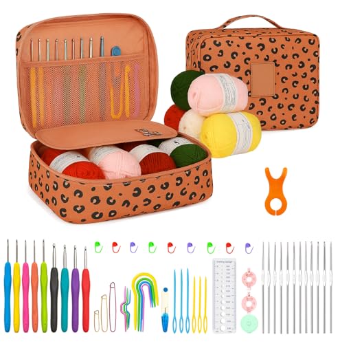 Image of KRENZ 59 Pcs Crochet Kit Crochet Hooks Set with Yarn for Beginners Crochet Needles Set Knitting & Crochet Starter Kit with Soft Wool DIY Craft & Amigurumi Making Kit