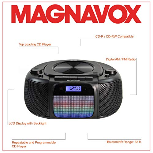 Magnavox Md6972 Portable Top Loading Cd Boombox With Digital Am/Fm Stereo Radio, Color Changing Lights, And Bluetooth Wireless Technology | Cd-R/Cd-Rw Compatible | Lcd Display | #TOP1
