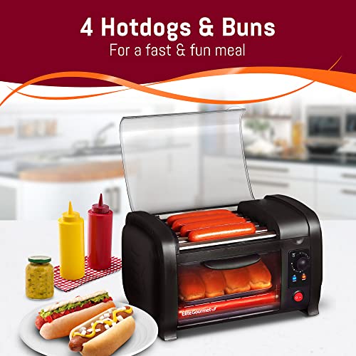 Elite Gourmet EHD-051BX Hot Dog Toaster Oven, 30-Min Timer, Stainless Steel Heat Rollers Bake & Crumb Tray, World Series Baseball, 4 Bun Capacity, Black by Elite Gourmet - Image 6