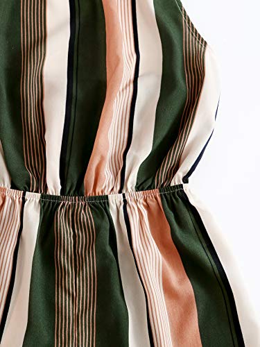 Makemechic Women's Tropical Print Sleeveless High Waist Halter Romper Multi Striped S #TOP2