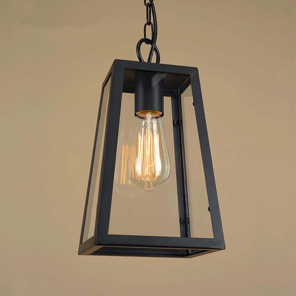 Plafonnier suspendu cage rectangle noir en verre avec douille E27 style rétro loft