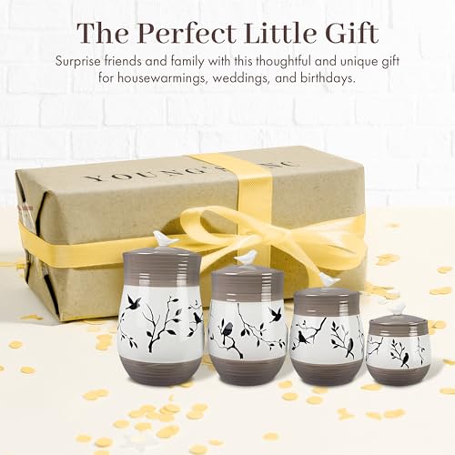 Young's Inc. 4 Pcs Set Botanical Ceramic Canisters- Storage Container for Kitchen and Bathroom - Beautiful Home Decor Accent to Store Food, Coffee, Tea, and More - Brown, White by Young's Inc - Image 8