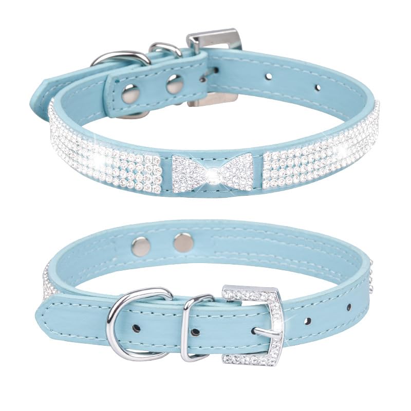 Rhinestone Dog Collar for Small Dogs Fancy Bling Diamond Crystal Dog Collar Glitter Jeweled Girl Puppy Cat Collars for XXS XS Small Medium Large Dogs (Blue,M) - Image 2