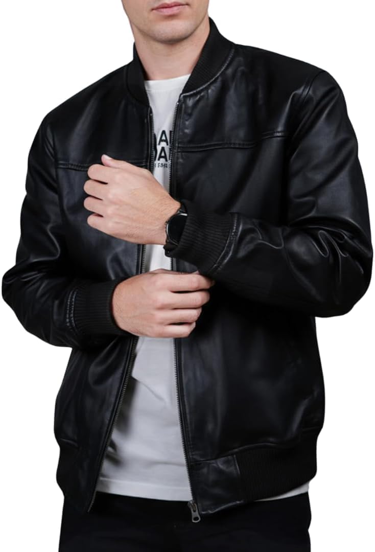 DE - MARCA Bomber Jacket men, Black Genuine Lambskin Leather Jacket for Men, Novelty Style …
