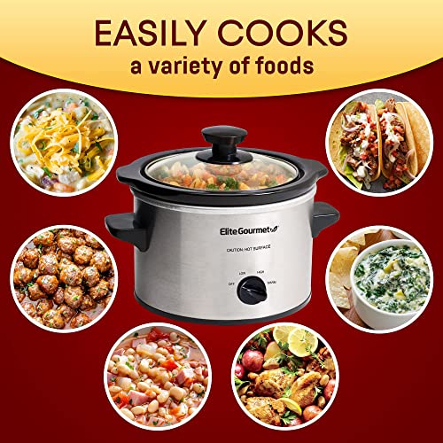 Elite Gourmet MST-250XS Electric Slow Cooker Ceramic Pot, Adjustable Temp, Entrees, Sauces, Stews & Dips, Dishwasher Safe Glass Lid & Crock, 1.5 Quart, Stainless Steel - Image 7