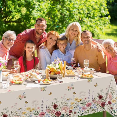 6 Pcs Spring Floral Tablecloth, Butterfly Wildflower Plastic Disposable Tablecloth Rectangle Table Covers for Easter, Birthday, Wedding, Mothers Day Tea Party Supplies and Decorations,54 x 108 Inch by YIDAKO - Image 7
