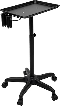 Rolling Trolley Cart Tool Tray, Trolley Hairdressing Tattoo Tool, Aluminum Trolley Cart Equipment on Wheels,Adjustable Height Mobile Beauty Salon & Spa Stools Service Instrument Storage Tray Black