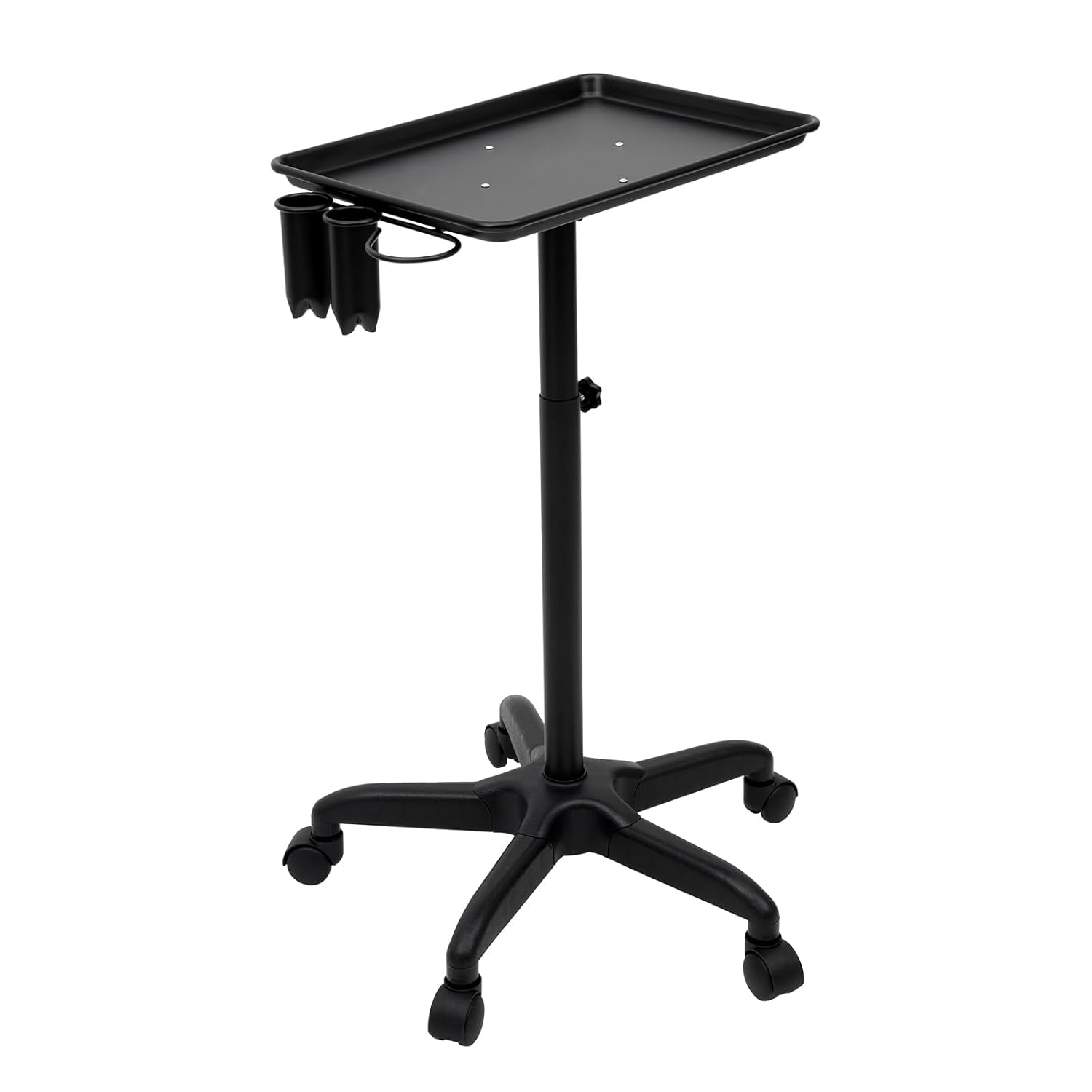 Rolling Salon with Storage Platform Tray Salon Tray on Wheels Aluminum Tattoo Tray Salon Stations for Hair Stylist Salon Tray Equipment Service Instrument Adjustable Height, for Salon & Spa (black)