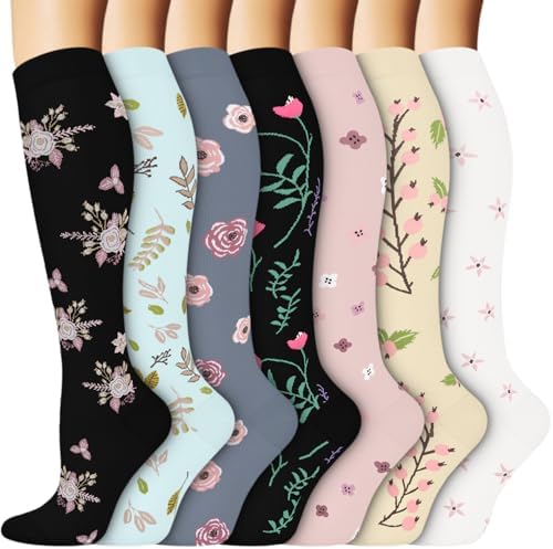 ACTINPUT Kompressionsstrümpfe Damen und Herren,7 Paar Kniestrümpfe Stützstrümpfe kompressionssocken Compression Socks Laufstrümpfe für Flug,Sport,Reisen, Radsport, krankenschwester