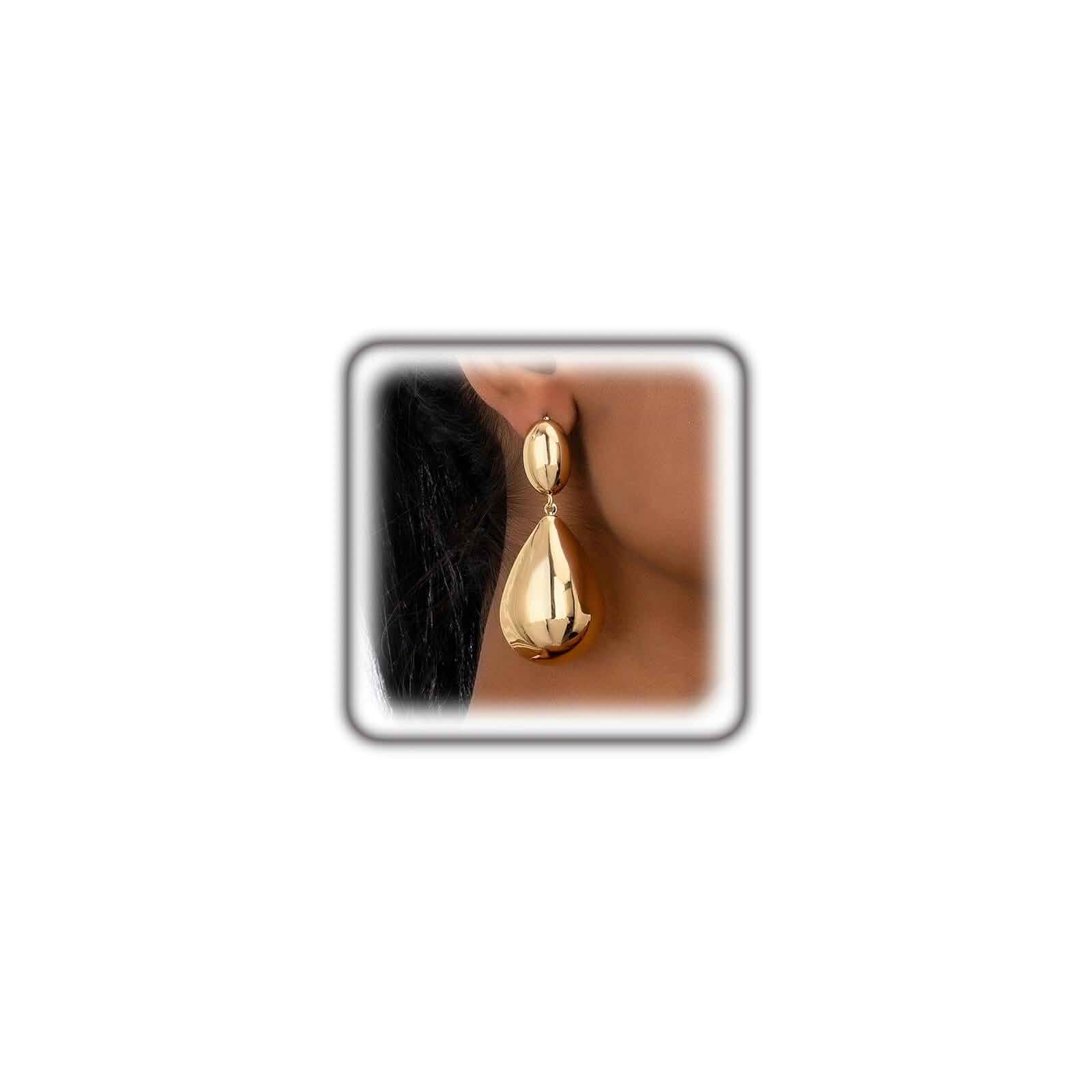 Vintage Gold Chunky Teardrop Oval Dangle Drop Earrings for Women, Y2k Geometric Puffy Metal Statement Earrings Trendy Hip Hop Jewelry Everyday Gifts