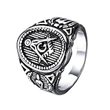OAKKY Men's Stainless Steel Vintage Masonic Freemason Ring Biker Symbol Member Band Silver Black Size 11
