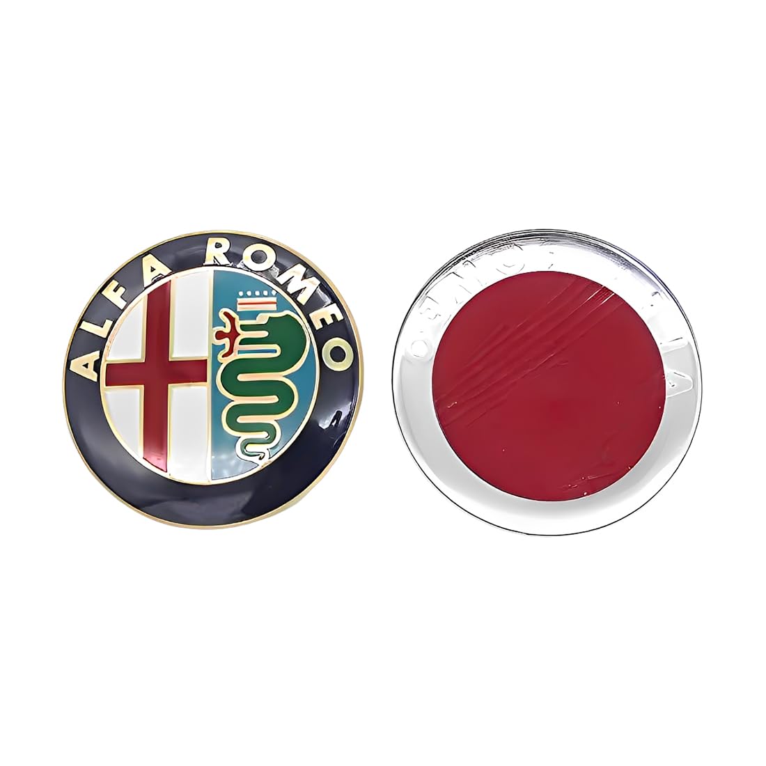 2 Pezzi 74mm Stemma Alfa Romeo Auto Logo Metallo Cofano Anteriore Posteriore Oro