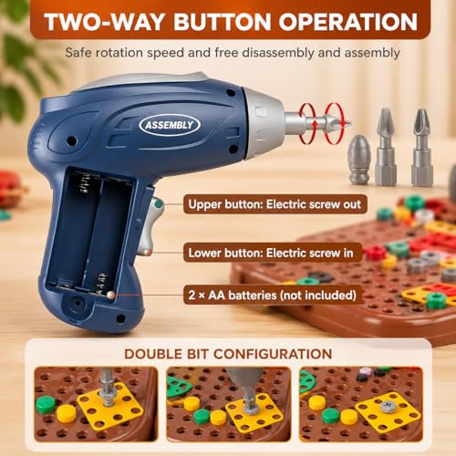Image of Creative Toolbox Electric Drill Screwdriver Toy Set, 203 Pieces, with Lights & Sound, STEM Building Set for Kids 3+ Years, Multicolor