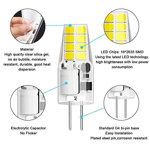 Dumiloo G4 Led Bulb T3 Jc Bi-Pin Base 3W Ac/Dc 12V Daylight White 6000K 20W-25W Halogen Bulb Replacement For Under Cabinet Puck Light, Chandelier, Rv, Landscape Lighting (6 Pack) #TOP4