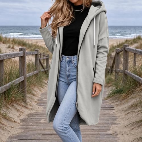 Long Hoodies For Women Oversized Full Zip Up Coats With Pockets - image 5