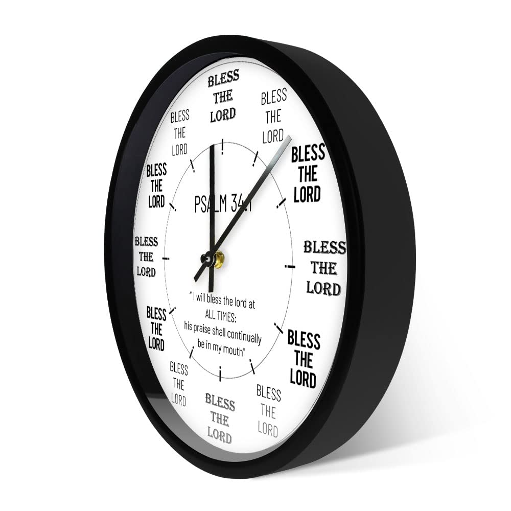 Reloj de pared de metal Salmo 34:2 de 30.5 cm, con versículo bíblico, cita de meditación, cuarzo silencioso, sin tictac, funciona con pilas, para regalos cristianos, dormitorio, sala de