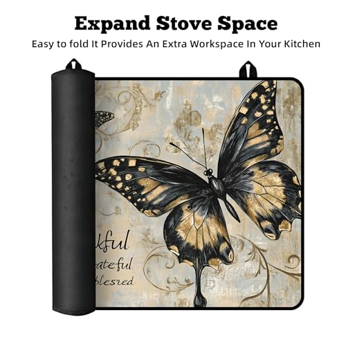 Image of Multi-Design Stove Cover for Glass /Electric Stoves - 3-in-1 Heat-Resistant Protector Mat, Non-Slip Drying Rack 30 inchL x 21 inchW (Butterfly 1)