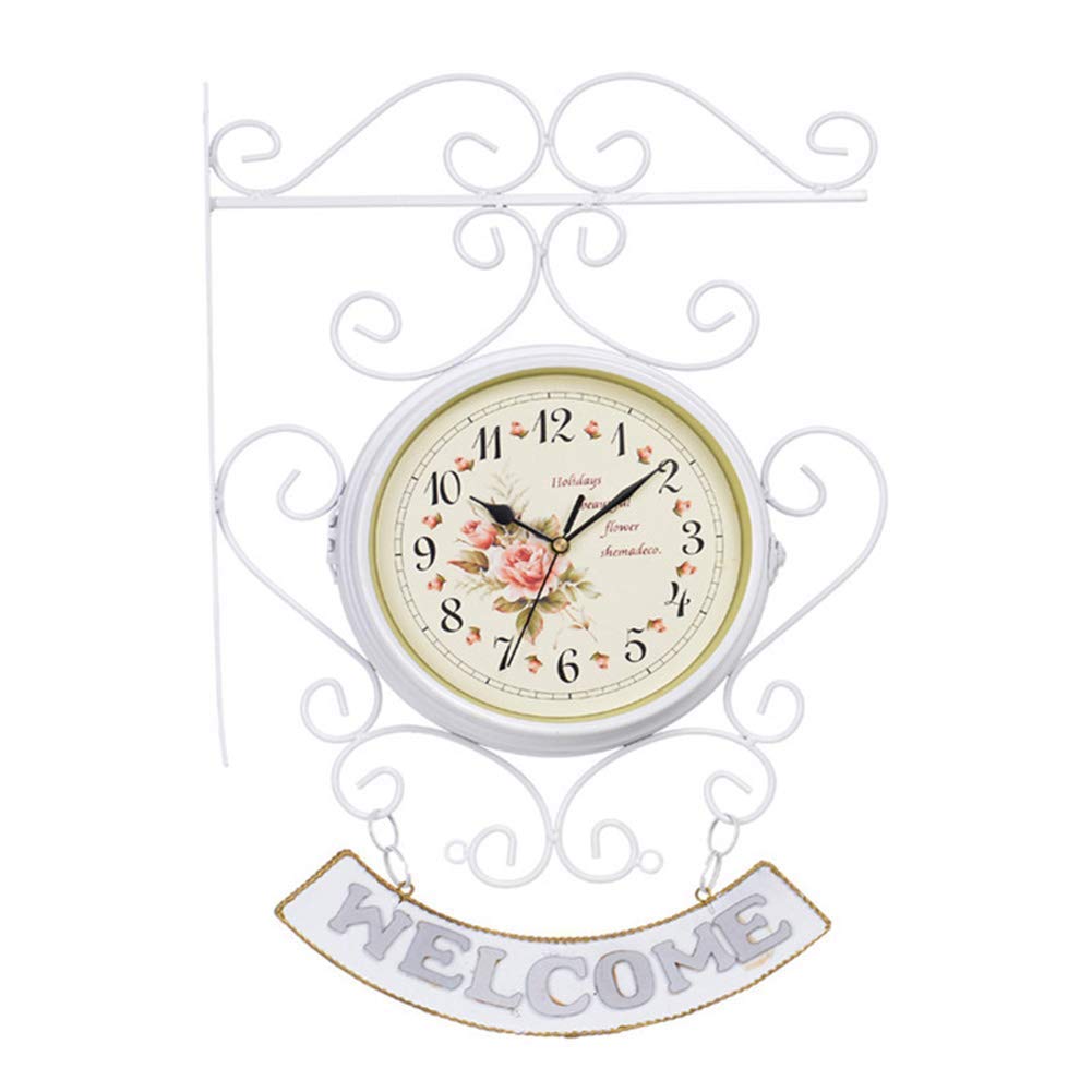 GTHTUHFD Wall Clock,Double-Sided Wall Clock Wrought Iron Rotatable Double Sided Wall Clock Hanging Metal Clock Home Décor Wall Clock,34X54Cm