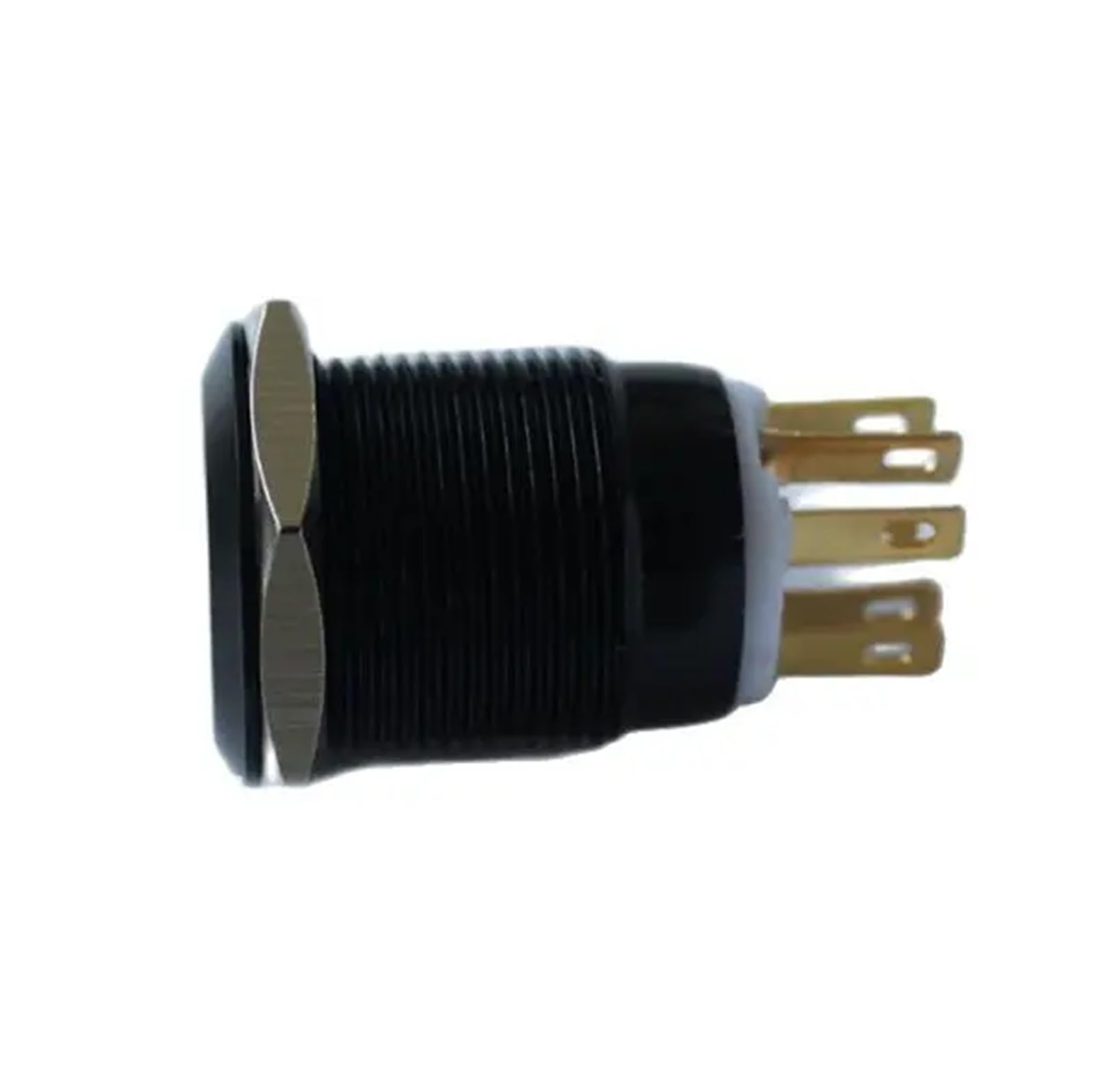 Metalowy pierścieniowy przełącznik przyciskowy, chwilowy, 19 mm, 6 V/12 V, do samochodu, z czarną anodowaną obudową aluminiową (1 sztuka) (napięcie 1,LED 12 V)