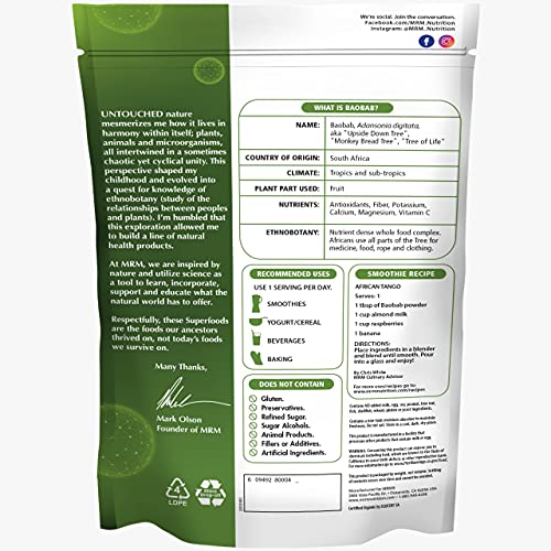 MRM Nutrition Organic Baobab Powder | Superfoods | Digestive Health | Antioxidant | 40 Servings - Image 3