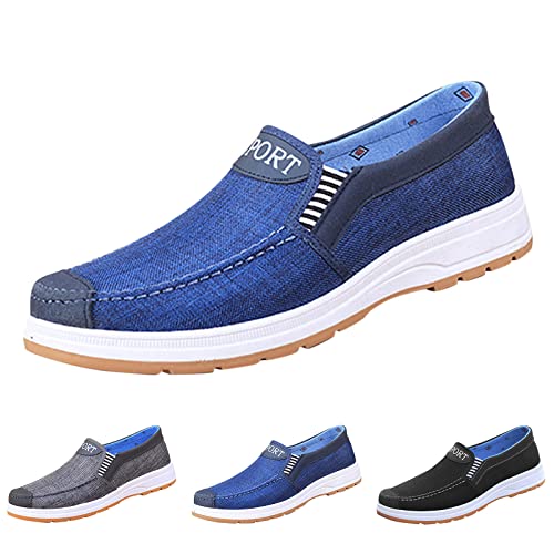 Zapatos para hombre, sin cordones, zapatos de caminar, zapatos planos, informales, antideslizantes, de tela, transpirables, bajos, cómodos, informales, zapatos deportivos antideslizantes, azul, 43 EU