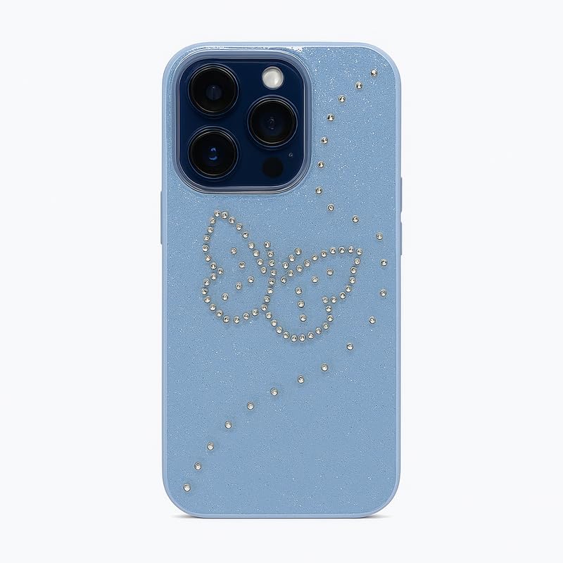 Image of ZR014 for iPhone 15 Pro Max Back Case Cover | Diamond Butterfly Sparkel Design Slim Fit | Camera Protection | Shockproof TPU Case - Blue