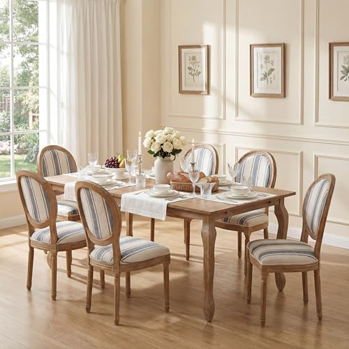 Image of Christopher Knight Home Bilas Extendable Dining Table Set for 6, Expandable Kitchen Table and Dining Chairs Set of 6, Rubberwood Dining Room Table Set for 6, Blue Vertical+Natural
